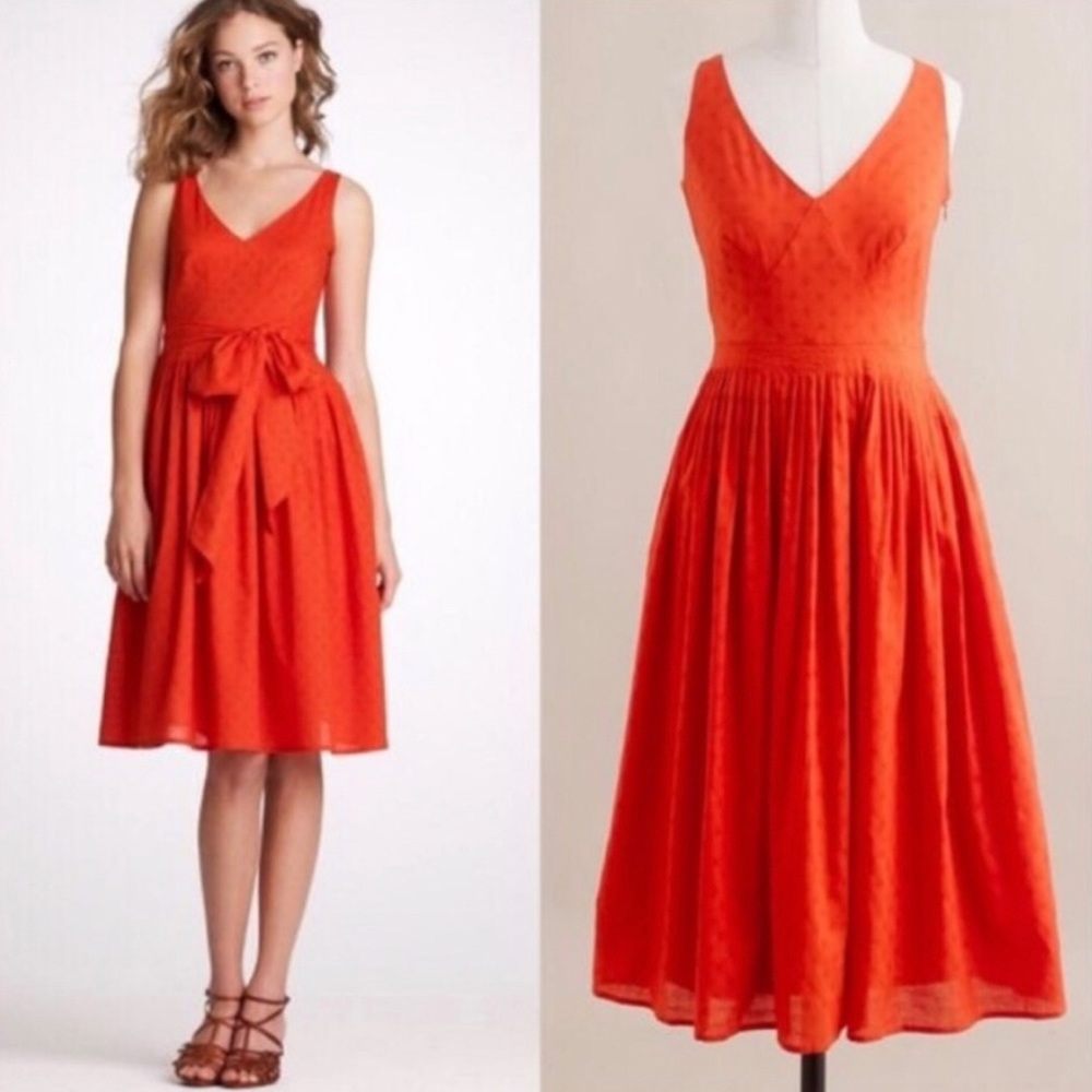 J Crew Factory Cotton Pleated V-Neck Orange 12